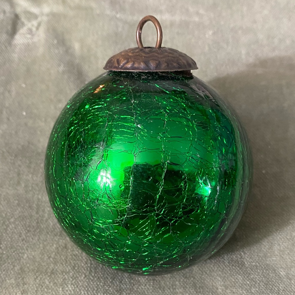 Vintage Green Crackle Glass Holiday Ornament